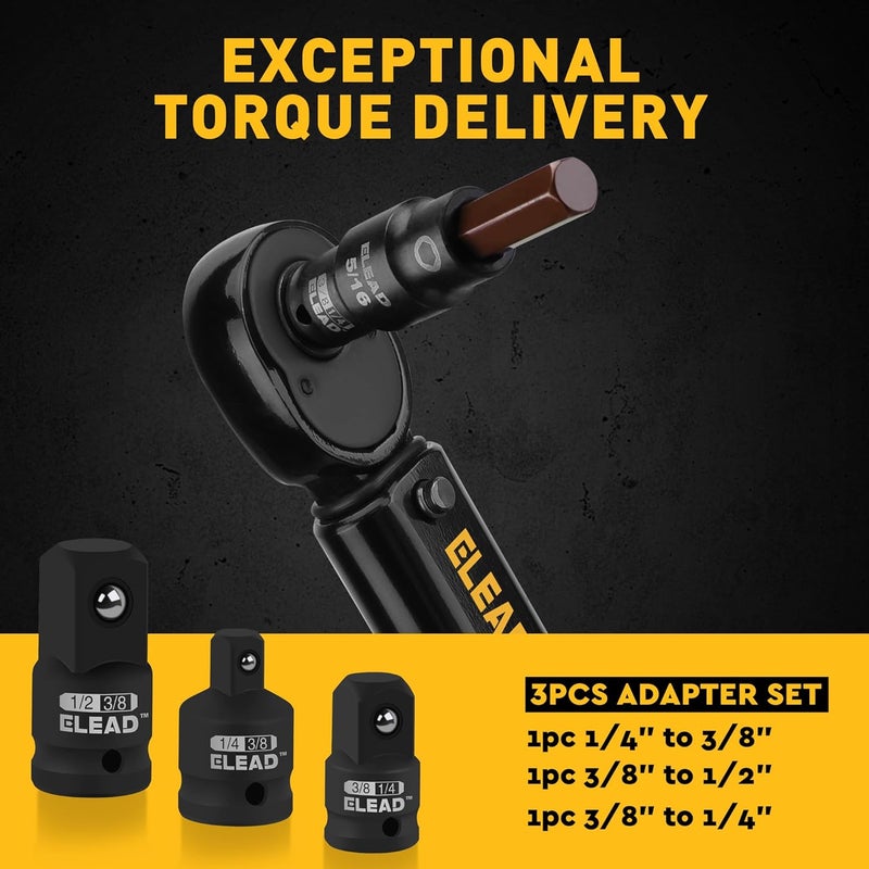 ELEAD 16-Piece SAE Hex Bit Impact Socket Set - Premium S2 Steel 5/64"-9/16" Allen Socket Set with Socket Adapters, 1/4”, 3/8” and 1/2” Drive | Professional Mechanic Garage Tools - Image 3